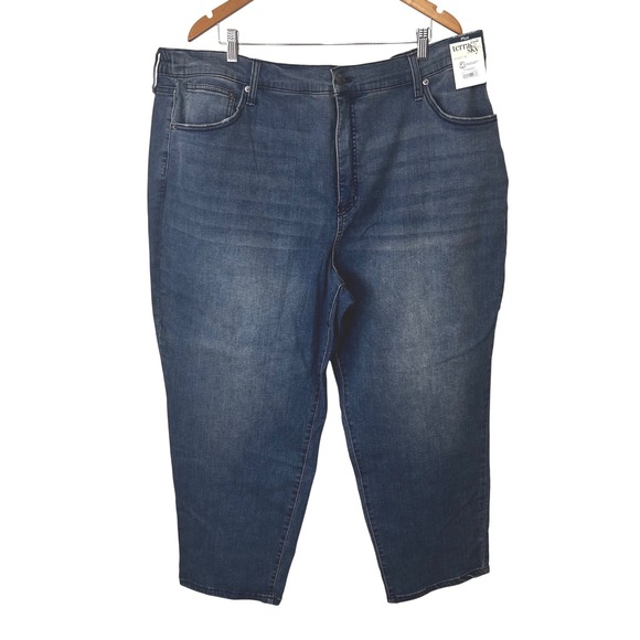 Terra & Sky Denim - Terra & Sky Plus High Rise Crop Straight Leg Jeans Blue Elastic Back 3X 24W-26W